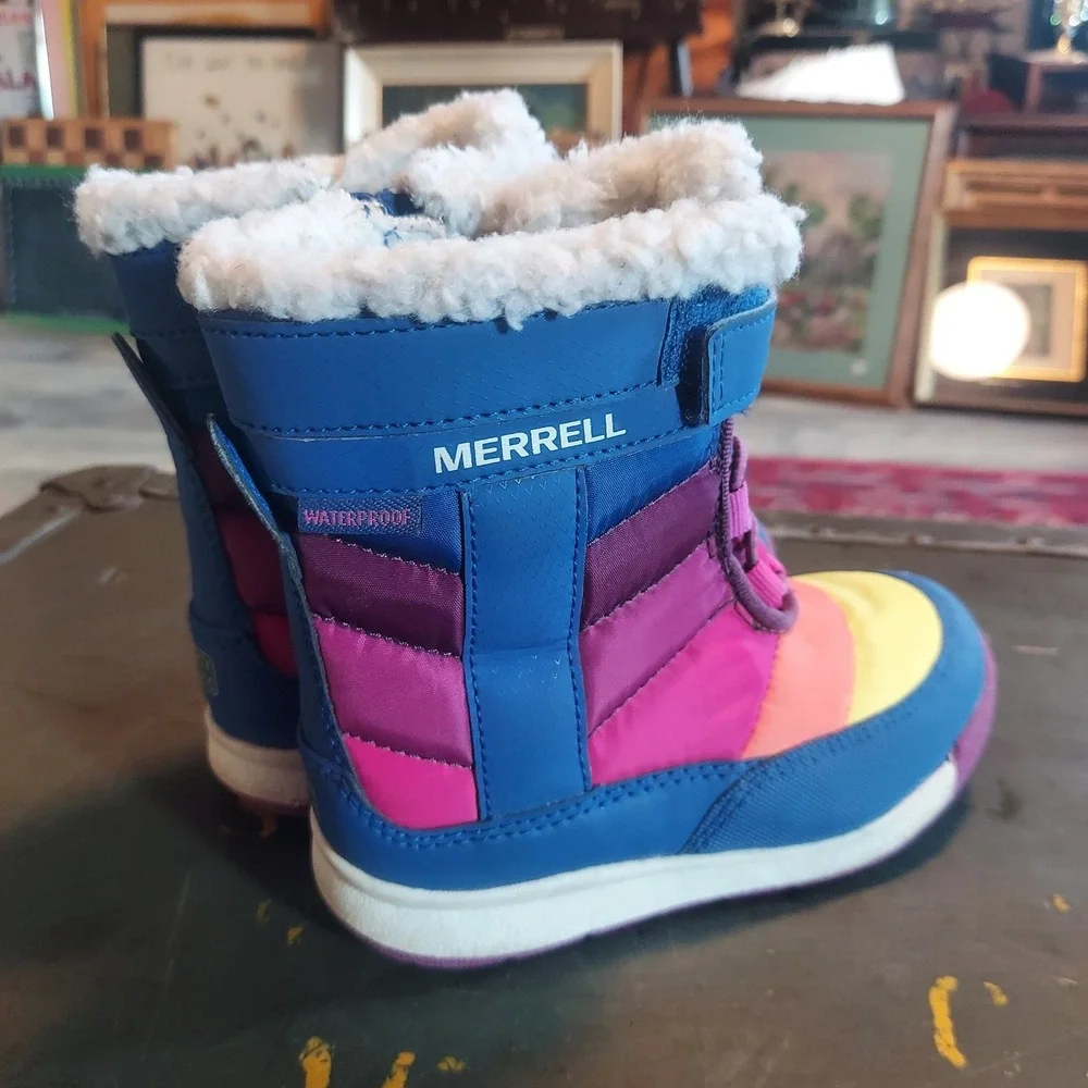 Merrell Alpine Puffer Jr Waterproof Snow Boots Blue Multi Kids Size 8M ML163143